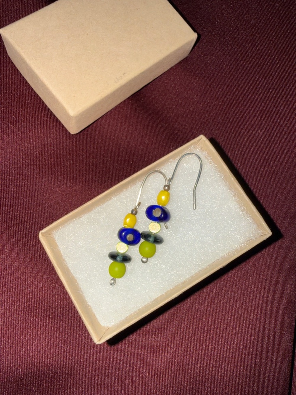 Handmade Blue and Yellow Glass Bead Drop Earrings